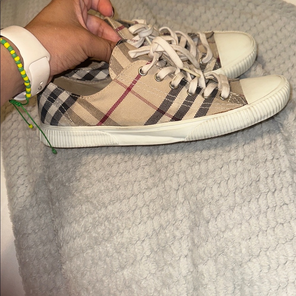Burberry Beige and Red Plaid women Shoes size 35 but fits me and I’m a size 6!